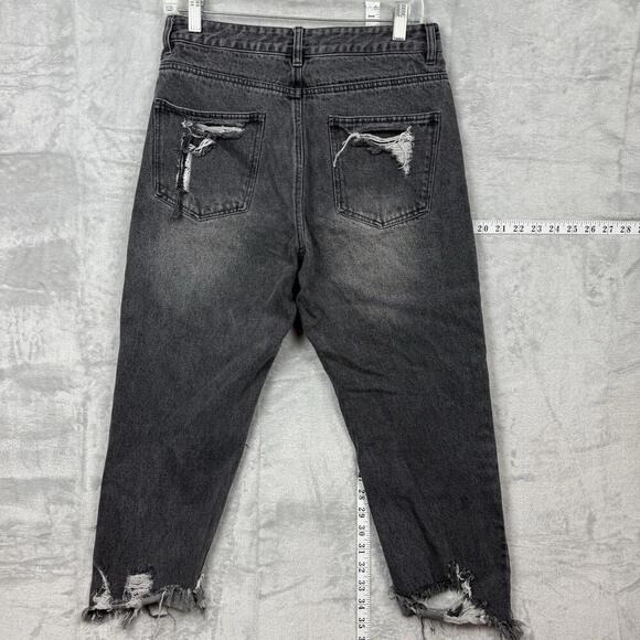 S.Deer Black Distressed Ripped Crop Jeans Women W30(M) Raw Hem Grunge Y2K Ankle - Picture 2 of 13